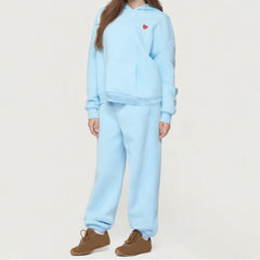 Blue Heart Print Hoodie with Sweatpants Set
