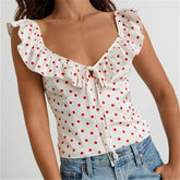 Polka Dot Ruffled Tie Up Top