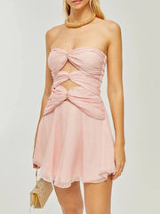 Strapless Folds Cut Out Mini Dress