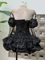 Off Shoulder Puff Sleeves Floral Bubble Mini Dress