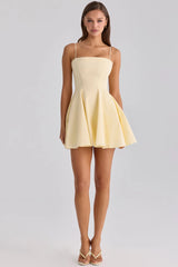 Spaghetti Strap Pleated Hem Mini A-line Dress