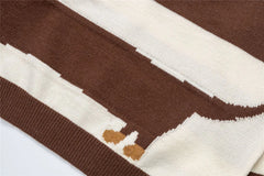 Dog Graphic Stripe Knit Pullover Top