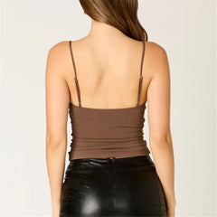 Beaded Embellishment Spaghetti Strap Cowl Neck Cutout Top