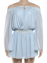 Blue Off-Shoulder Flared Sleeve Mini Dress