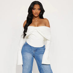 Bow One Shoulder Long-Sleeved Top