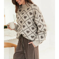 Heart Pattern Turtleneck Sweater