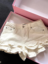 White Denim Frill Shorts