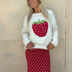Strawberry Print White Sweater