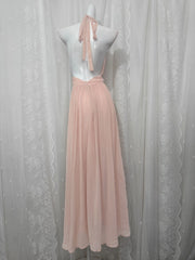 Pink Deep V-neck Backless Halter Maxi Dress