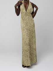 Halter Tie Up Floral Print Maxi Dress