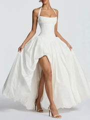 Halter Neck Puff Maxi Dress