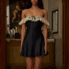 Ruffled Strap Satin Mini Dress