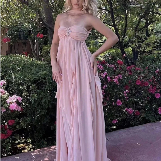 Ruffles Scarf Collar Long Dress