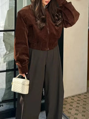 Brown Coudroy Zipper Jacket