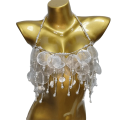 Shell Beaded Sequin Pearls Strap Open Back Bralette