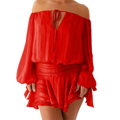 Ruffles Tie Up Off-Shoulder Long Sleeve Mini Dress