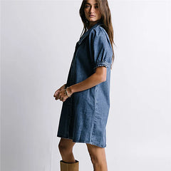 Denim Babydoll Short Sleeve Doll Collar Mini Dress