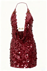 Sequin Chain Halter Mini Dress