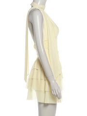 Yellow Tassel Tierred Mini Dress With Scarf