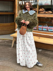 Ruffled Peter Pan Collar Fur Coat