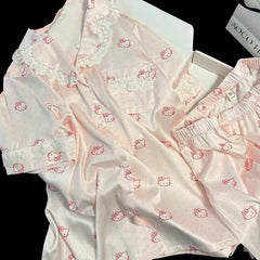 Pink Hello Kitty Ice Satin Shirt And Shorts Pajama Set