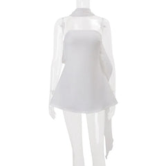 White Flare Solid Mini Dress With Scarf