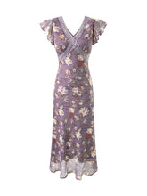 Purple Floral Print V-Neck Chiffon Mini Dress