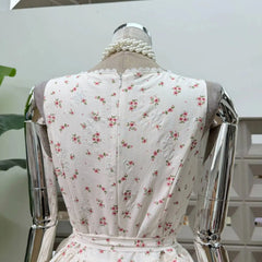 White Floral Tie Belt Flared A-Line Mini Dress