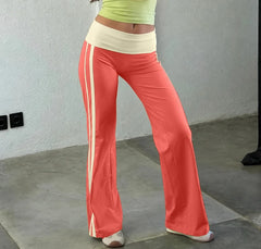 Low Rise Bootcut Fold Over Waist Side Stripe Sweatpants