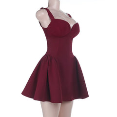 Solid Flare Strap Bustier Mini Dres
