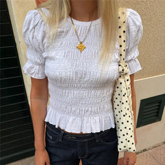 Ruffle Short Sleeve Round Neck Top