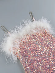 Chain Sequin Bodycon Feathers Midi Dress