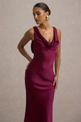 Satin Cowl Neck Backless Maxi Dress