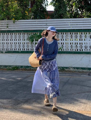 Plaid Patchwork Midi Skirt - Streetwear A-Line