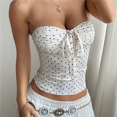 White Polka Dot Bow Tie Tube Top