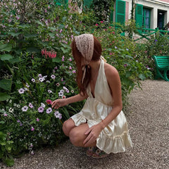 White Satin V-Neck Buttoned Mini Dress