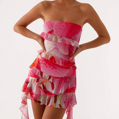 Tube Floral Ruched Short Dress