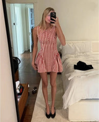 Plaid Print O-neck Sleeveless Mini Dress