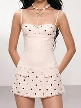 Square Neck Button Applique Polka Dot Mini Dress