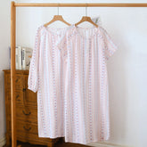 Striped Printing Cotton Long Sleeve Nightgown