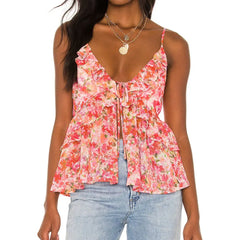 Floral Print Ruffled Cami Top