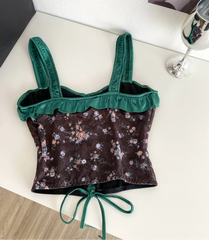 Floral Embroidery Tie-Up Corset Top