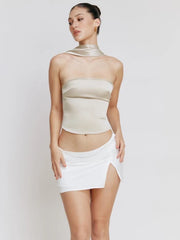 Satin Wrap Around Strap Crop Top