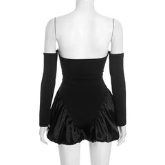 Off-Shoulder Satin Balloon Hem Romper