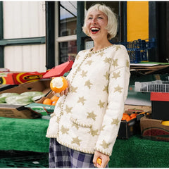 Crew Neck Star Print Knit Cardigan