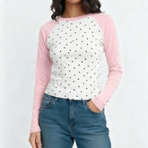 Dotted Long Sleeve Contrast Top
