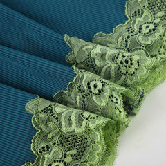 Blue Button Up Lace Trim Spaghetti Strap Crop Top