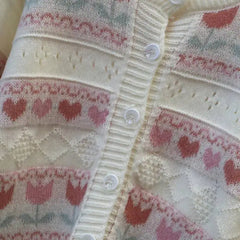 Heart Flowers Knitted Sweater Cardigan