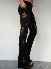 Knit Irregular Ripped Pants