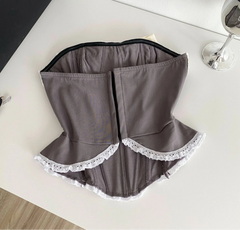 Bow Lace Splice Strapless Corset Top